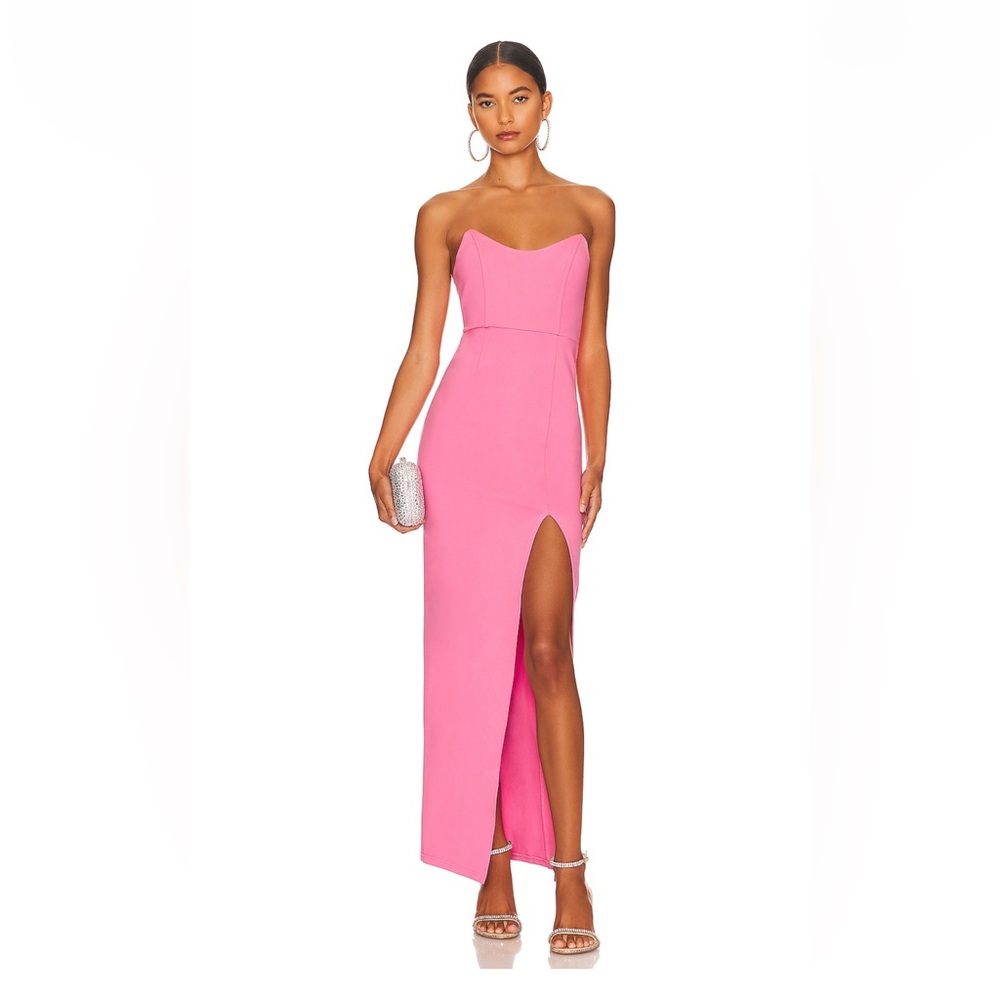 Superdown Ryleigh strapless maxi evening dress with High Thigh Slit pink small